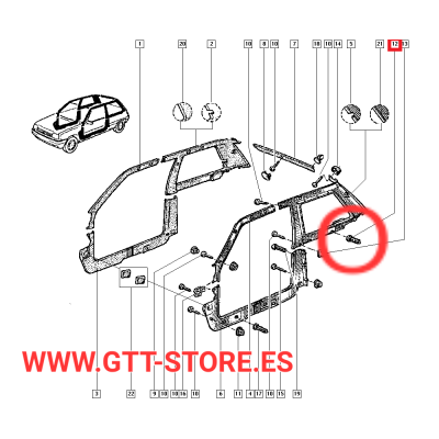 7703077109 CLIP SUJECCION PLASTICOS INTERIORES R5 GT TURBO (MEDIANO)