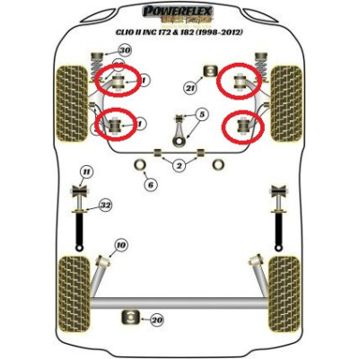 SILENTBLOCKS TRAPECIOS POWEFLEX CLIO SPORT 172/182